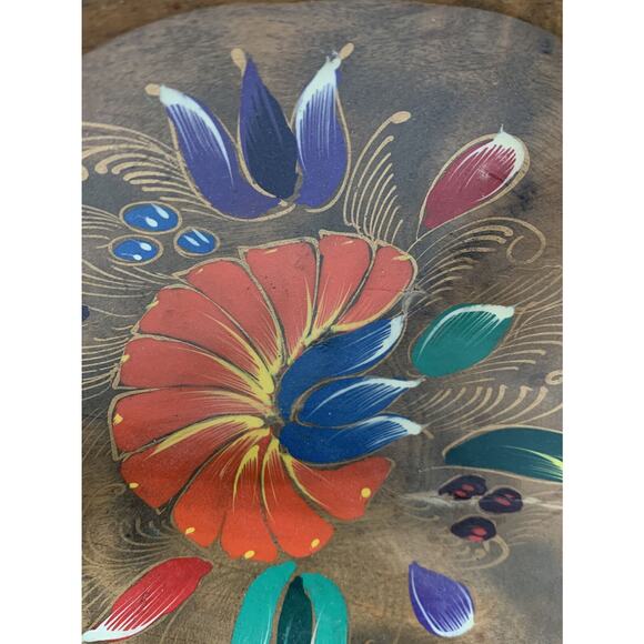 Vntg Mexican Folk Art Wooden Wood Divided Bowl/Tray 14” Long 8” Wide Flowers - Picture 3 of 12